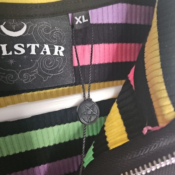 NWOT Killstar Rainbow Pastel Striped Rib Knit Pentagram Crop Top sz XL - Picture 10 of 12